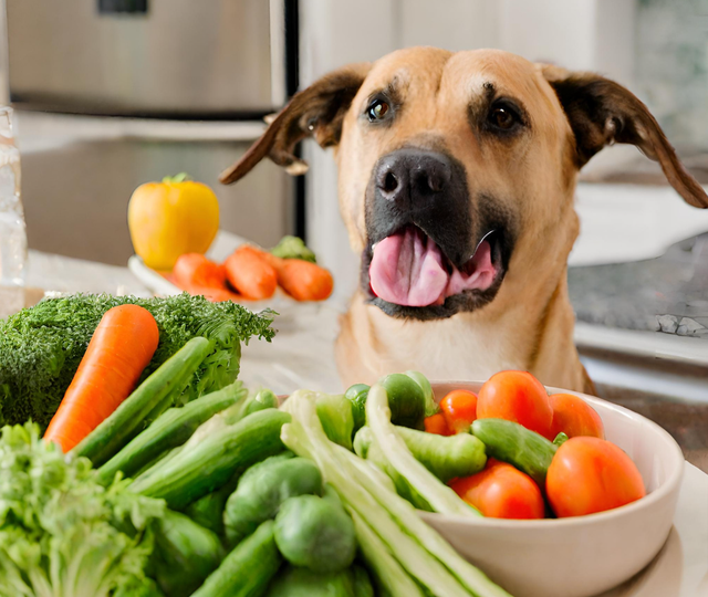 Dog eating vegetables hotsell